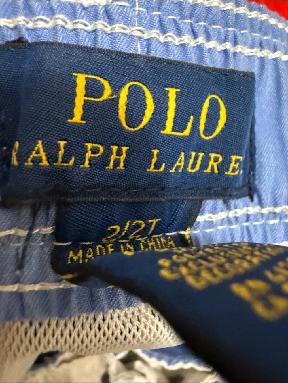 Polo by Ralph Lauren Navy and Light Blue Striped Kids Swim Trunks